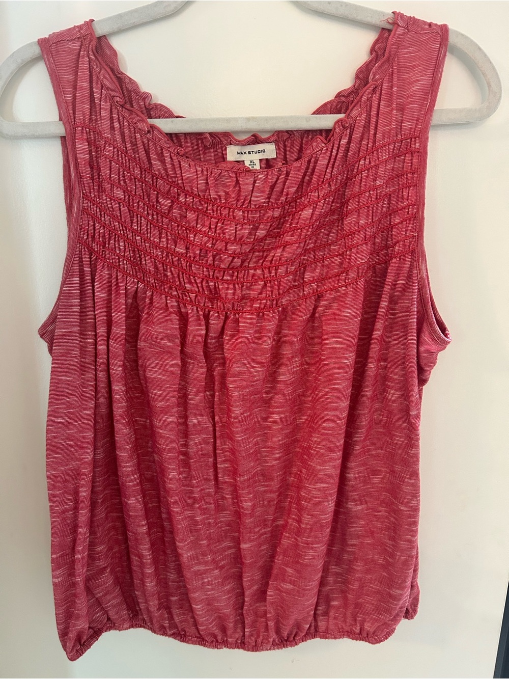 Max Studio Heathered Rose Pink Smocked Yoke Tank Top XL Lightweight